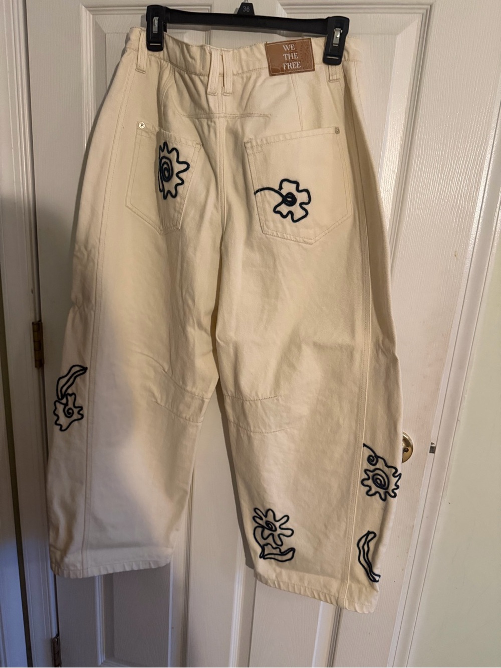 Free People Good Luck Soutache Cropped Barrel-leg Jeans In Ivory. - Picture 5 of 8